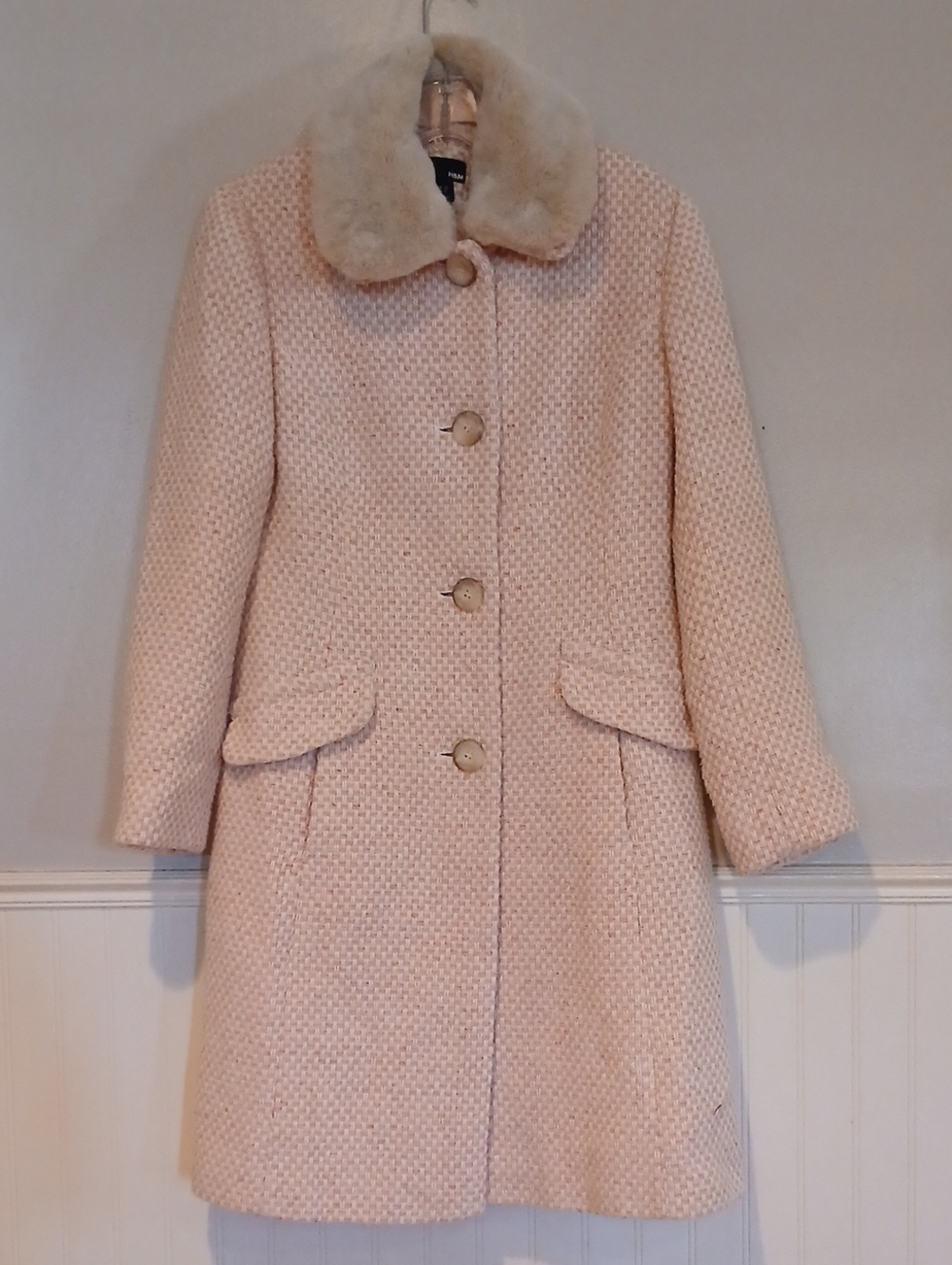 H&M Peacoat Pink/white Tweed Coat  Legally Blonde ELLE  Barbiecore Wool blend